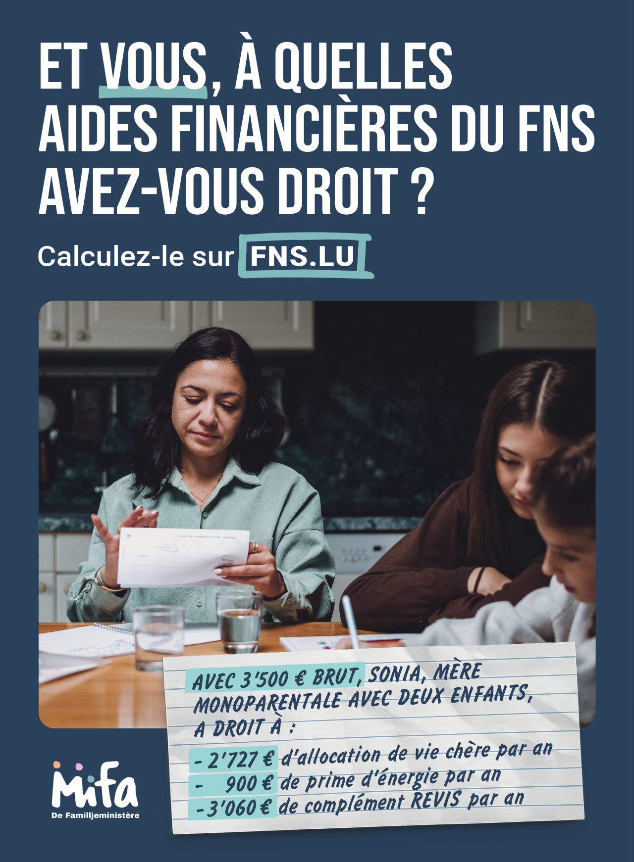 Et vous, à quelles aides financières du FNS avez-vous droit? Calculez-le sur fns.lu